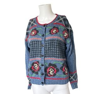 Vintage Marsh Landing Hand Knits Floral Cardigan Sweater Grandmacore Size Small
